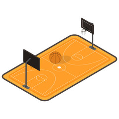 Isometric Basketball Court with a Basketball and a Hoop on a White Background © Abubakar Muneer