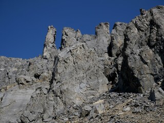 Natural tower beside Ghost Peak at Front Range of Canadian Rockies