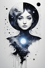 young girl with universe effect