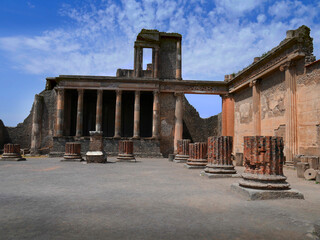 The ruined city of Pompeii in Italy. In 79AD it was buried by the eruption of Mount Vesuvius.