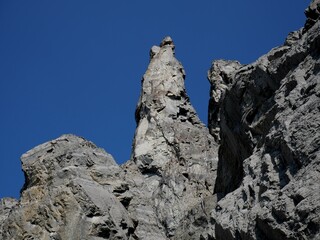 Natural tower beside Ghost Peak at Front Range of Canadian Rockies