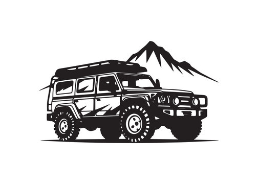 black off-road vehicle mountain adventure clip art preview