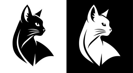 Simple cat side view logo icon symbol vector illustration, cat head side view, cat looking back logo template stock vector image