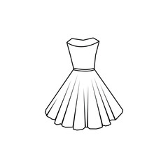 long puffy sleeveless dress in outline style on white background