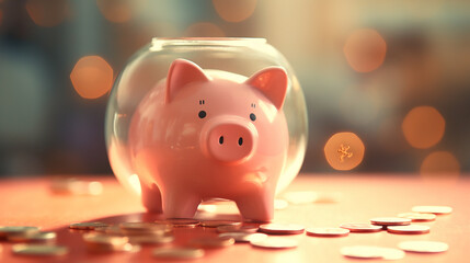Piggy bank with gold coins - obrazy, fototapety, plakaty