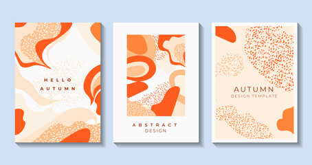 Set of abstract autumn artistic backgrounds. Banners with soft shapes in trendy colors. Use for event invitation, discount voucher, advertising. Vector illustration