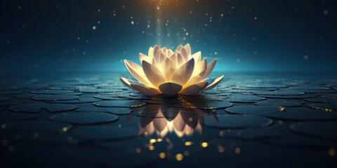 abstract background with lotus flower illuminated at night - obrazy, fototapety, plakaty