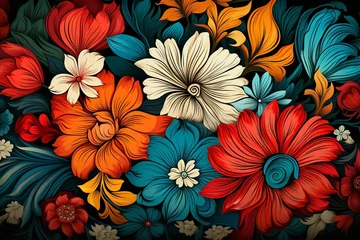Gordijnen Illustration of floral pattern. Generative AI © Delaney