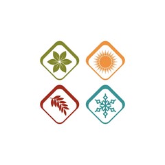 Four seasons spring, summer, autumn, winter signs in flat style isolated on white background