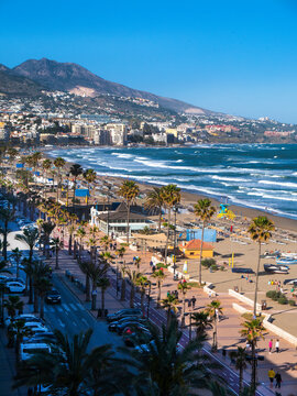 Strong winds causing large waves in the Sea off Fuengirola on the Costa Del Sol in Spain