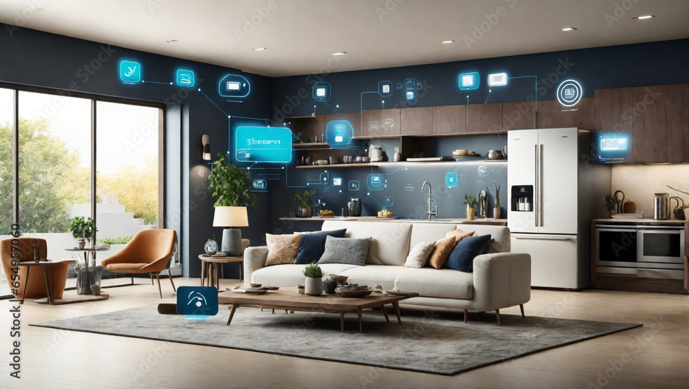 Poster showcase the power of the internet of things with a visually stunning image of a smart home filled w