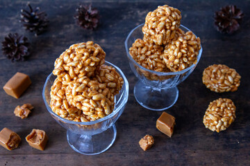 Cones - homemade delicacies made of puffed rice and fudge