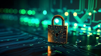 tech background with padlock on circuit modern safety cybersecurity concept