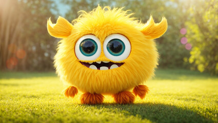 Cute furry cartoon monster with eyes