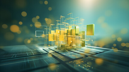 3d illustration Portray a centre of excellence – from strategic consultancy to creative and digital solutions. Capture the essence with yellow sunlight streaks, impactful depth of field