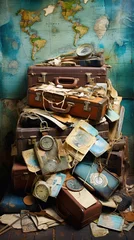 Wall murals Old airplane Travel inspiration. passports and luggage