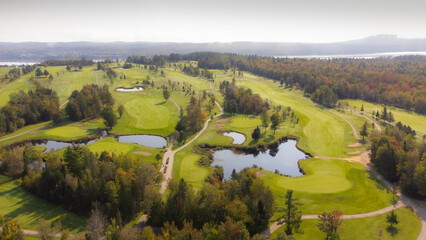 Aerial view on nices holes on a golf club in Quebec, Canada