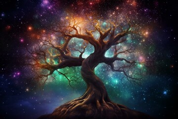 A mystical tree connecting the cosmic realms. Generative AI