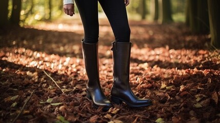 a pair of winter-ready, knee-high riding boots in rich brown leather, embodying timeless equestrian elegance - Powered by Adobe