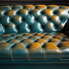 Luxurious leather tufted sofa close up