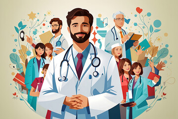 National Doctors' Day is a day celebrated to appreciate and recognize the contributions of physicians to individual lives and communities. Vector illustration