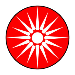 Circle badge Kingdom of Troys national flag vector illustration isolated. Symbol of ancient city located in present day Hisarlik, Turkey. Trojan war mythology. Button Troy flag roundel emblem. - obrazy, fototapety, plakaty