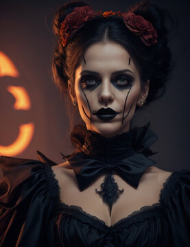 Halloween Vampiress: Enigmatic Woman in Stock Photo