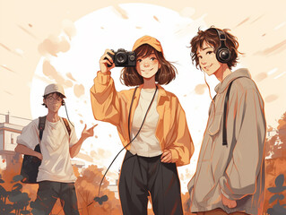 An Illustration of a Friend Capturing the Moment with a Camera as Others Pose