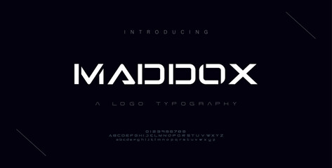 Maddox Minimal font creative modern alphabet. Typography regular and number. minimalist style fonts set. vector illustration - obrazy, fototapety, plakaty