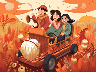 An Illustration of Friends Enjoying a Hayride Together