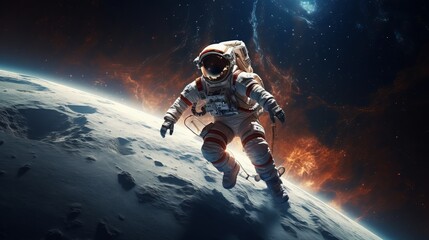 a space walk by an astronaut. mission to Mars.