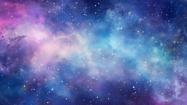 Illustration in watercolor and vector space. Starry, colorful background of space