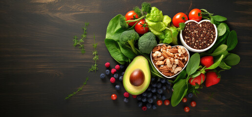 Healthy and healthy diet food in a heart-shaped plate. Banner. - Powered by Adobe