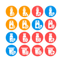 Fruits yogurt set vector icon