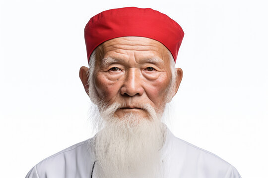 An image of an elderly man with a long white beard and a red hat. This picture can be used to depict a Santa Claus or a grandfatherly figure.