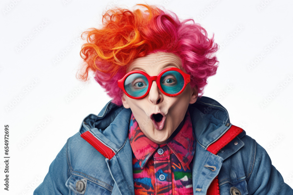 Poster a red-haired man with glasses is making a funny face. this image can be used to add humor and lighth