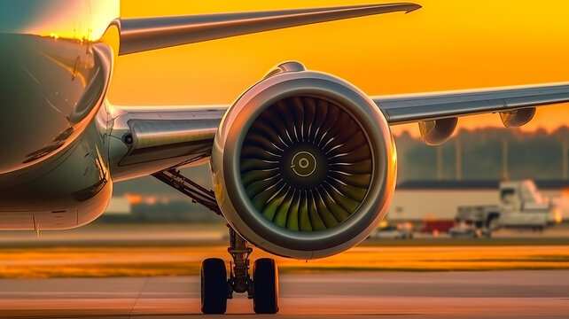 Close up of Airplane engine before take off.