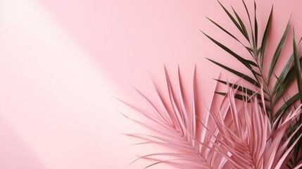 Fototapeta premium A Serene Palm Tree Against a Vibrant Pink Wall - Wallpaper