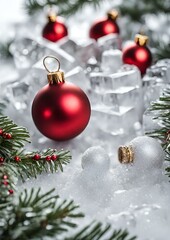 Naklejka na ściany i meble Christmas background white and ice red spheres