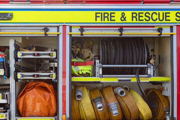 Lytham st annes Lancashire uk 9th September 2023 Rescue Equipment Inside packed inside a fire truck