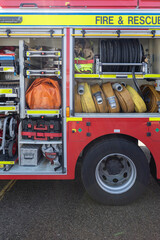 Lytham st annes Lancashire uk 9th September 2023 Rescue Equipment Inside packed inside a fire truck