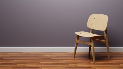 3d illustration render Wood chair and gray wall background 