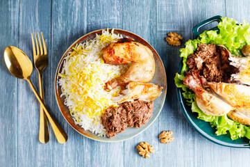 Lyavangi or Lavangi with Roast Chicken with Rice.Azerbaijan cuisine.