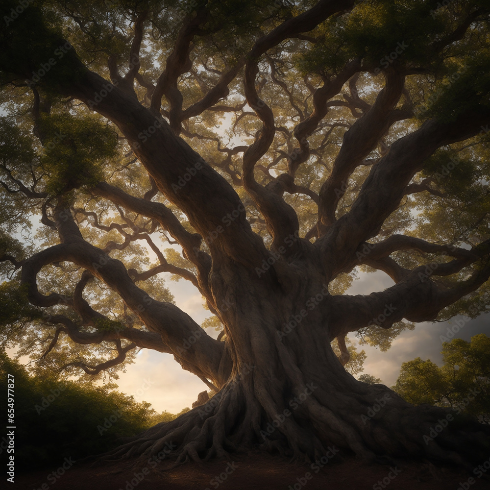 Aufkleber a majestic tree with a trunk of knowledge, its branches reaching up to the heavens - ai generative