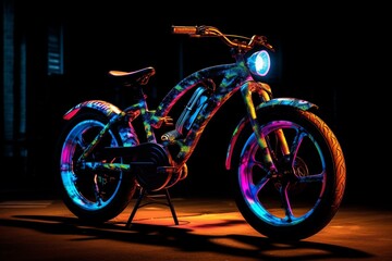 vibrant urban bike shining in darkness. Generative AI - obrazy, fototapety, plakaty