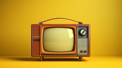 Vintage tv set. Yellow background with copy space.