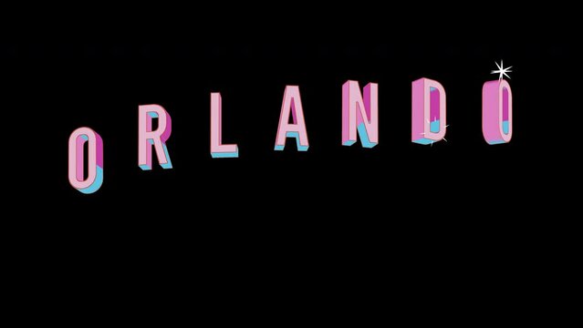 Bright letters jump merrily in the inscription ORLANDO city. Retro. Alpha channel black. Looped from frame 120 to 240, Alpha BW at the end