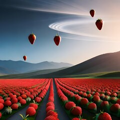 strawberry flying in the sky 
