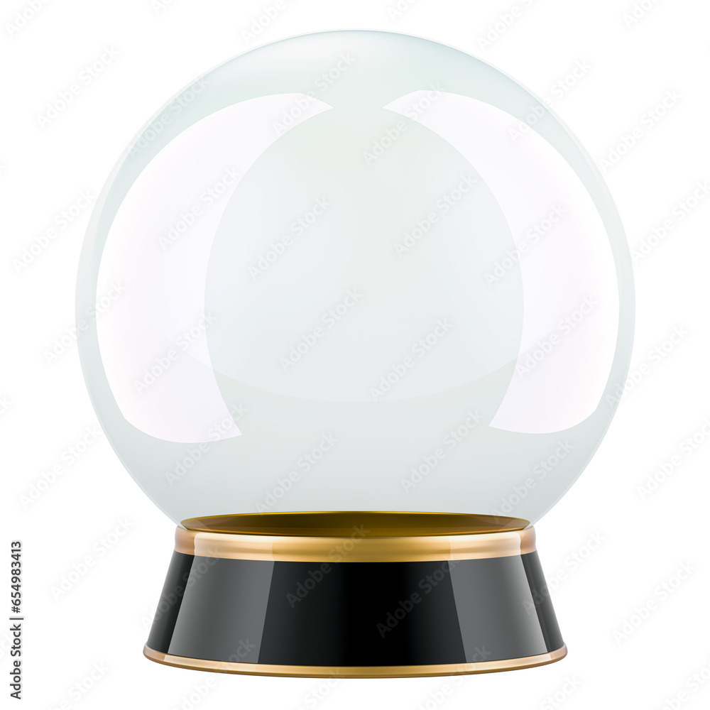 Poster clear crystal ball with stand, 3d rendering isolated on transparent background