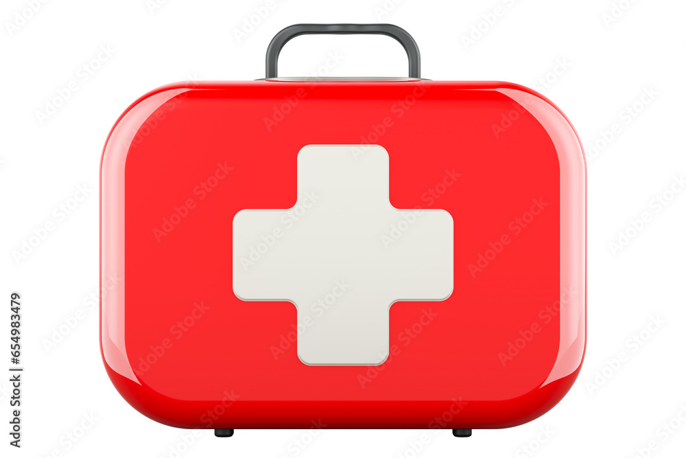 Poster first aid kit, front view. 3d rendering isolated on transparent background